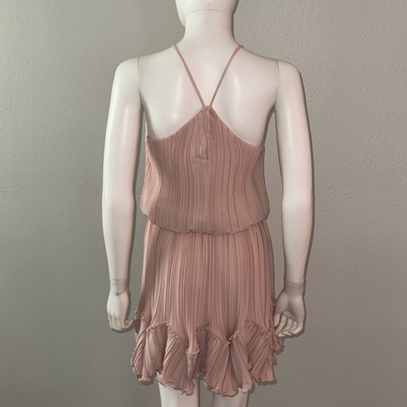HALSTON HERITAGE pink pleated halter ruffle romantic flirty dress 2 XS - Picture 6 of 8